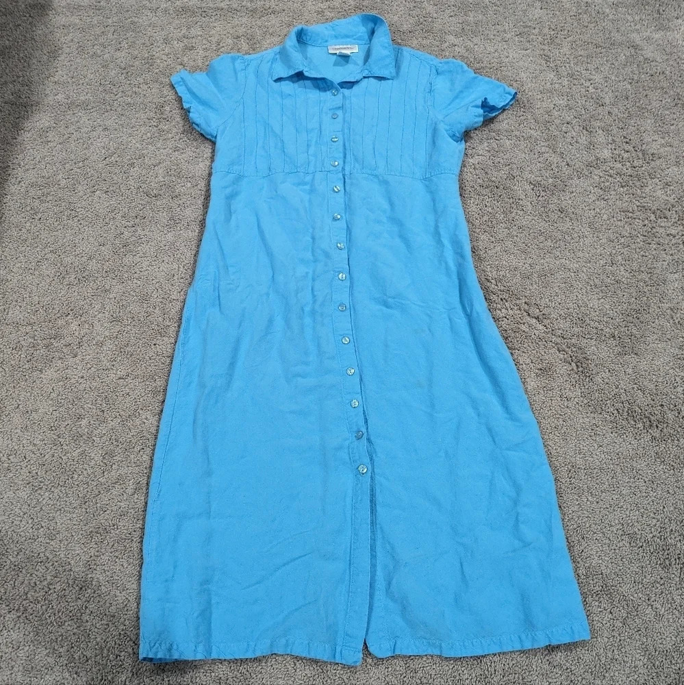 Chadwicks Blue Linen Blend‎ Button Front Maxi Dress Size 12